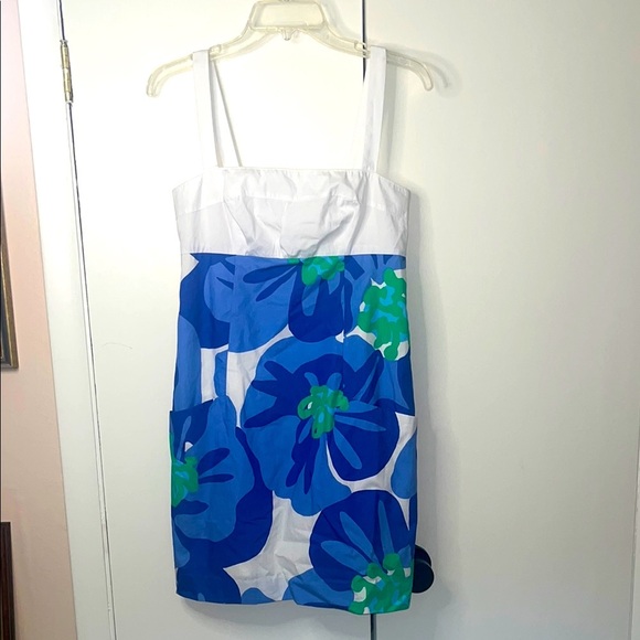 Lilly Pulitzer Yesenia Blue Floral Cotton Dress 1" Adjustable Straps, Lined 4 - Picture 1 of 7